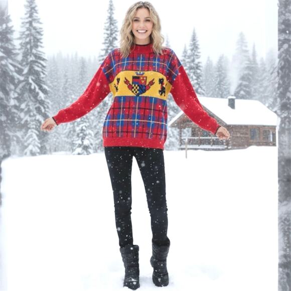 VTG Gitano Knit Plaid Scottie Dog Pullover Sweater Grandma Core SZ Small Medium - Picture 1 of 15